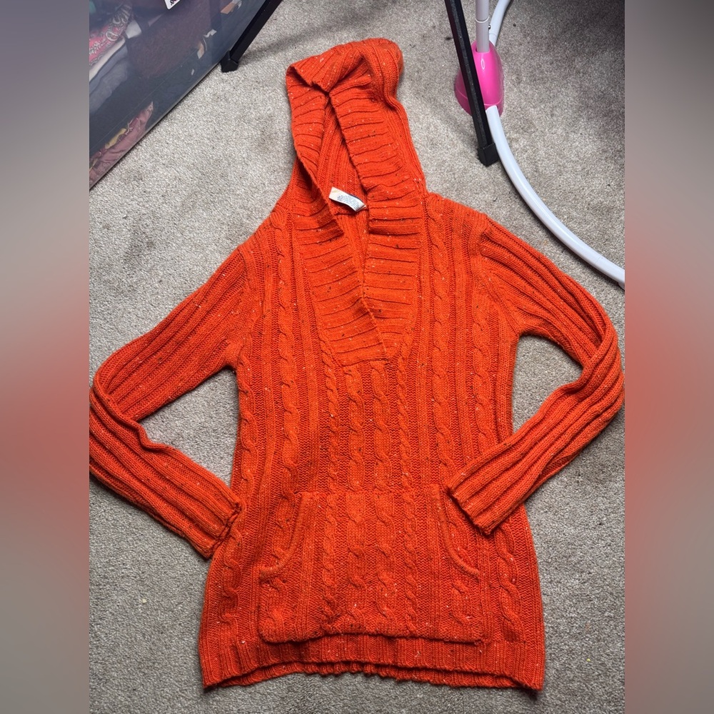 L.A. Blues Orange Cable-Knit Hooded Sweater